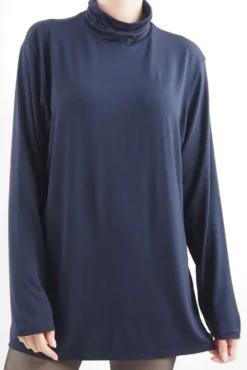 Made In Italy Fine Jersey Polo Neck Top Navy