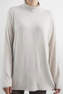 Made In Italy Fine Jersey Polo Neck Top Stone /