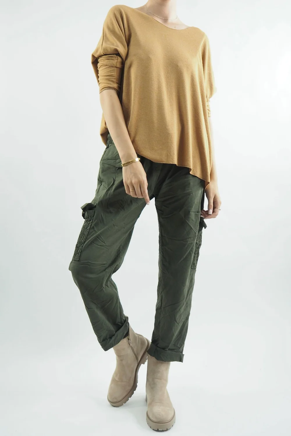 Made In Italy GiGi Cargo Magic Trouser Khaki 7 Made In Italy GiGi Cargo Magic Trouser Khaki - Image 5