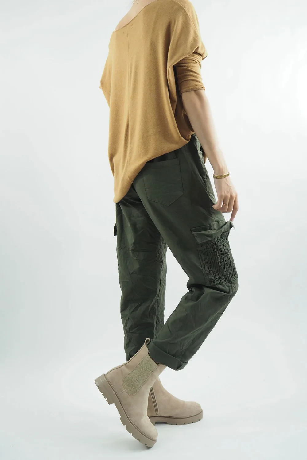 Made In Italy GiGi Cargo Magic Trouser Khaki 8 Made In Italy GiGi Cargo Magic Trouser Khaki - Image 6