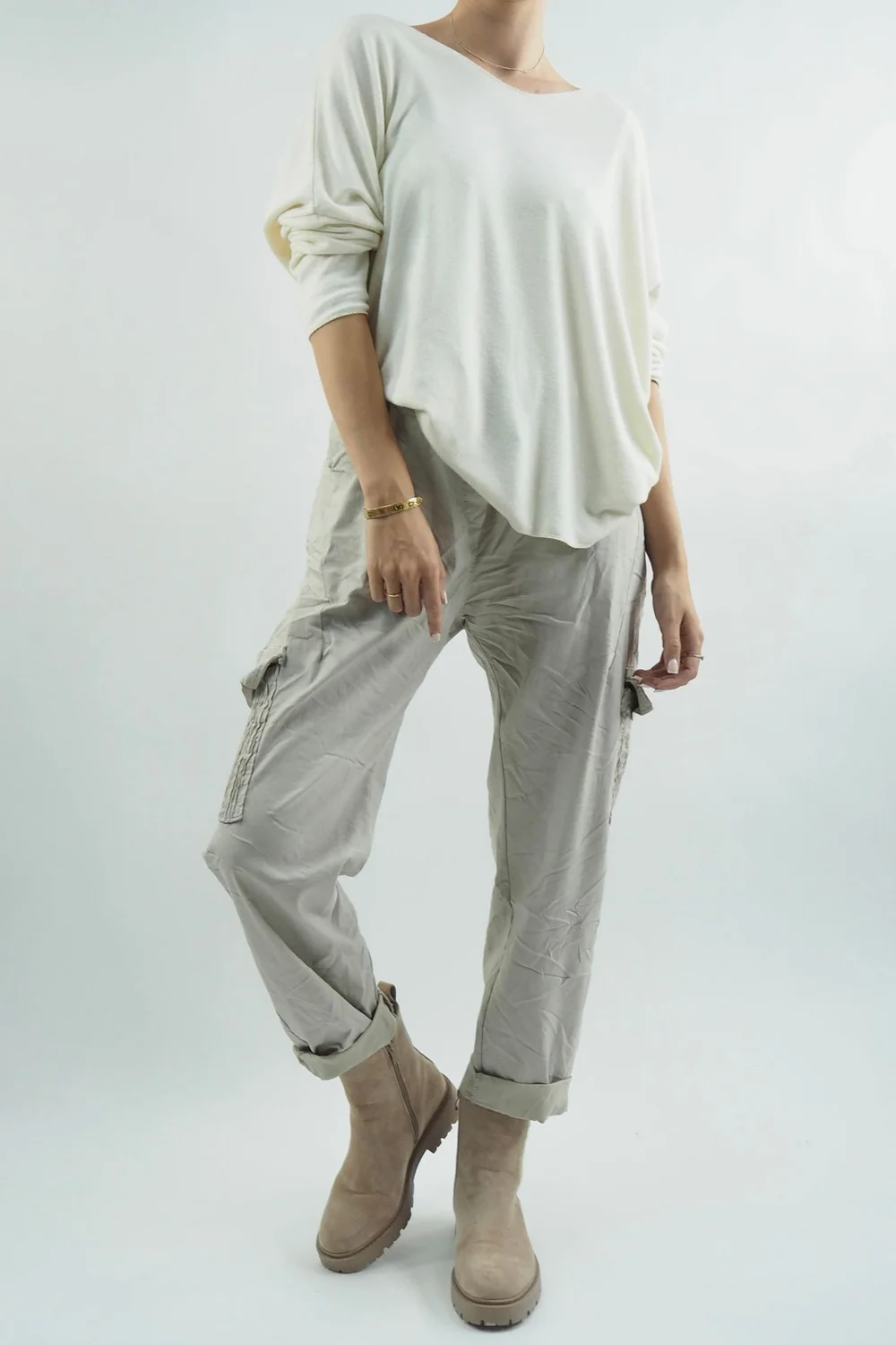Made In Italy GiGi Cargo Magic Trouser Stone 7 Made In Italy GiGi Cargo Magic Trouser Stone - Image 5