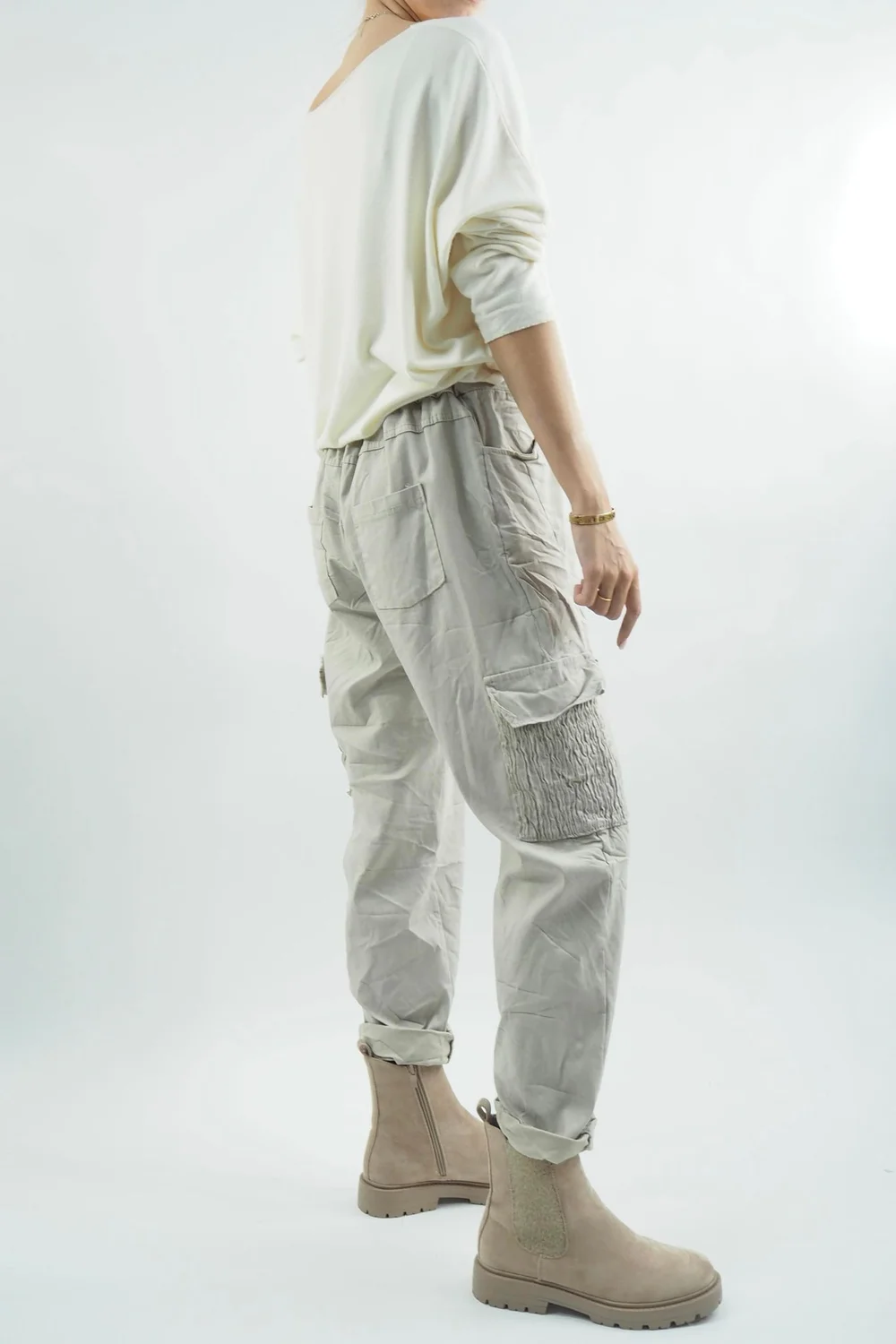 Made In Italy GiGi Cargo Magic Trouser Stone 8 Made In Italy GiGi Cargo Magic Trouser Stone - Image 6
