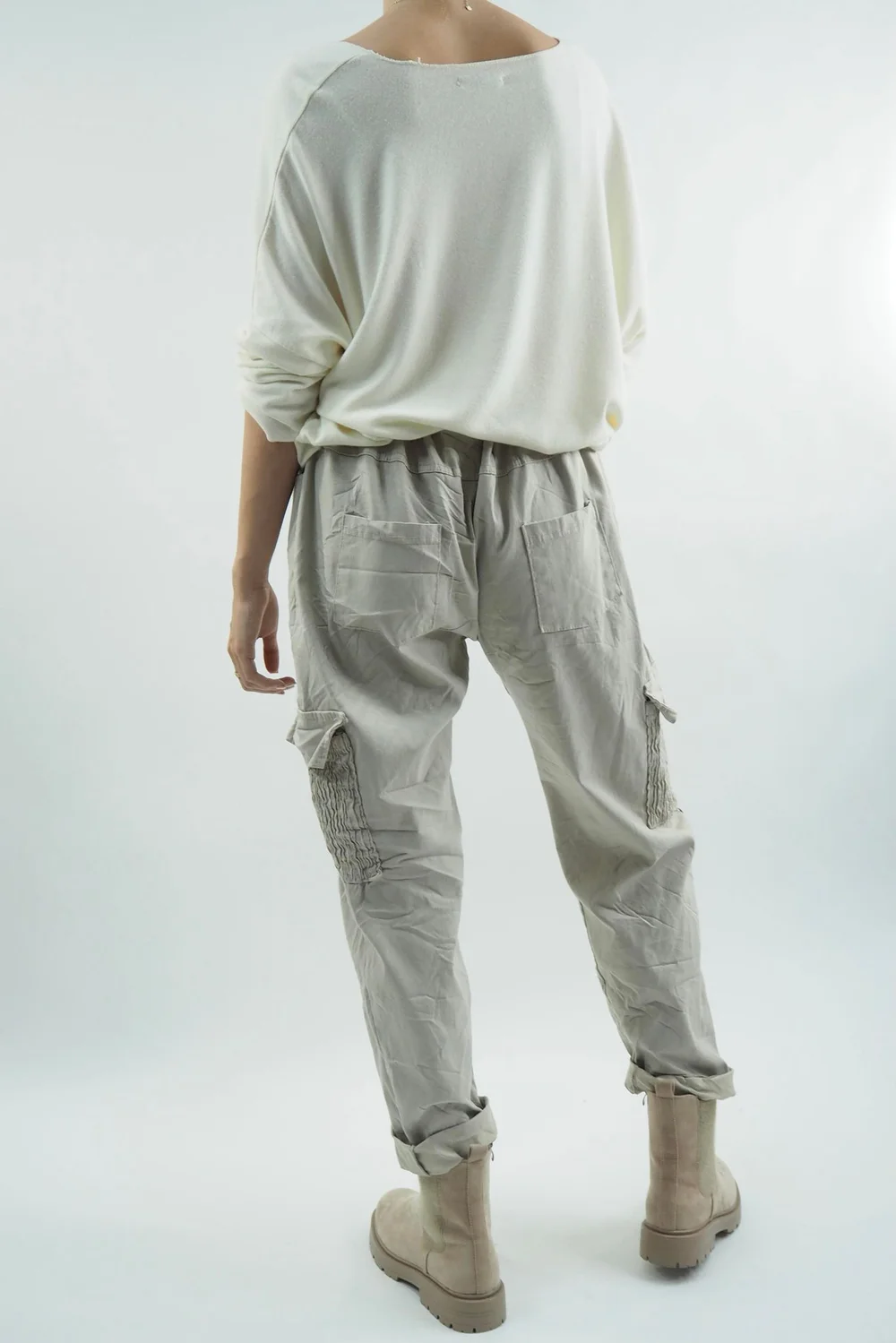 Made In Italy GiGi Cargo Magic Trouser Stone 9 Made In Italy GiGi Cargo Magic Trouser Stone - Image 7