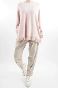 Made In Italy Halo Fringe Box Knit Top Blush Pink