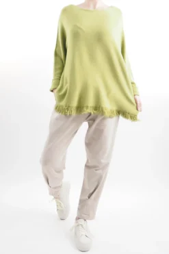 Made In Italy Halo Fringe Box Knit Top Olive Zing