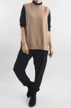 Made In Italy Halo Knit Tank Top Camel