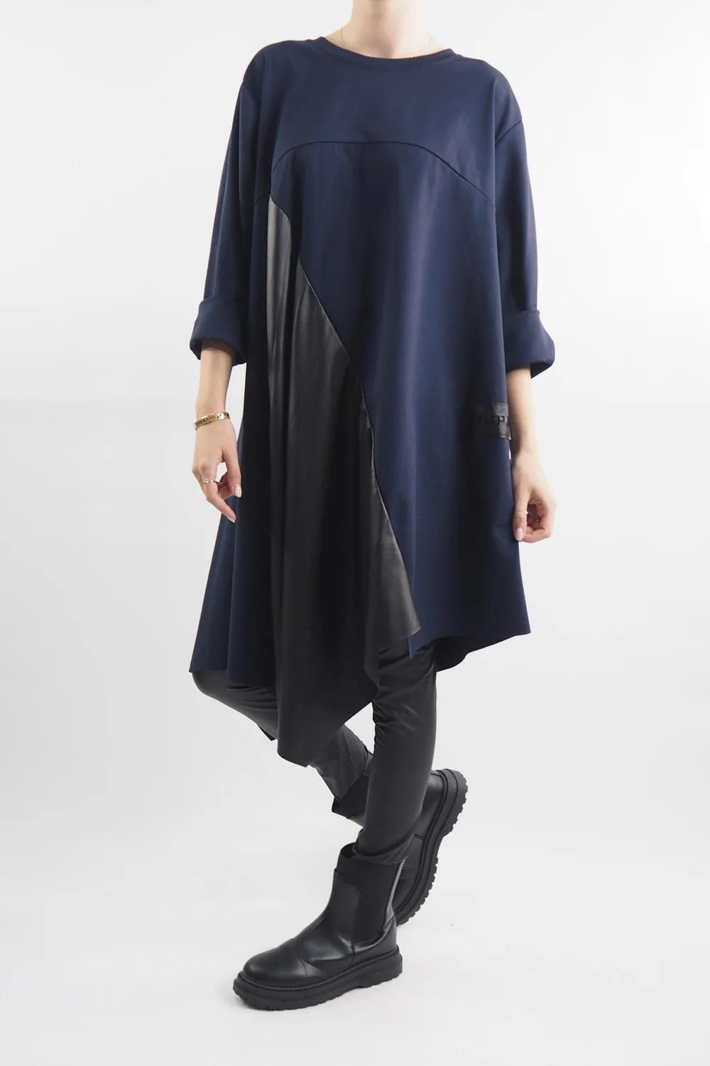 Made In Italy Hope Asymmetric Panel Dress Navy 4 Made In Italy Hope Asymmetric Panel Dress Navy - Image 2