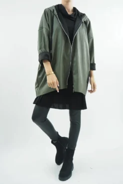 Made In Italy Hope Leather Look Cocoon Jacket Khaki