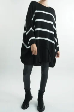 Made In Italy Hush Breton Grunge Knit Top Black