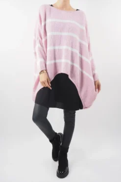 Made In Italy Hush Breton Grunge Knit Top Rose Pink