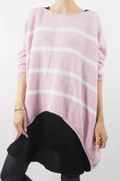 Made In Italy Hush Breton Grunge Knit Top Rose Pink -VogueCurve Store made in italy hush breton grunge knit top blush04.jpg