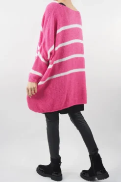 Made In Italy Hush Breton Grunge Knit Top Geranium Pink -VogueCurve Store made in italy hush breton grunge knit top geranium03.jpg