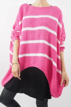 Made In Italy Hush Breton Grunge Knit Top Geranium Pink -VogueCurve Store made in italy hush breton grunge knit top geranium04.jpg