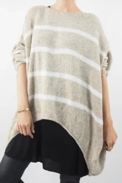 Made In Italy Hush Breton Grunge Knit Top Stone Beige