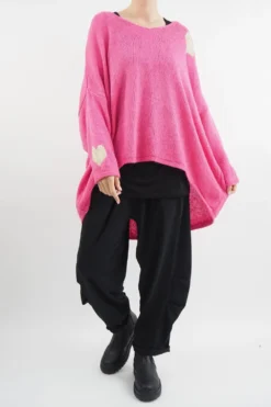 Made In Italy Hush Heart Of Gold Knit Top Hot Pink