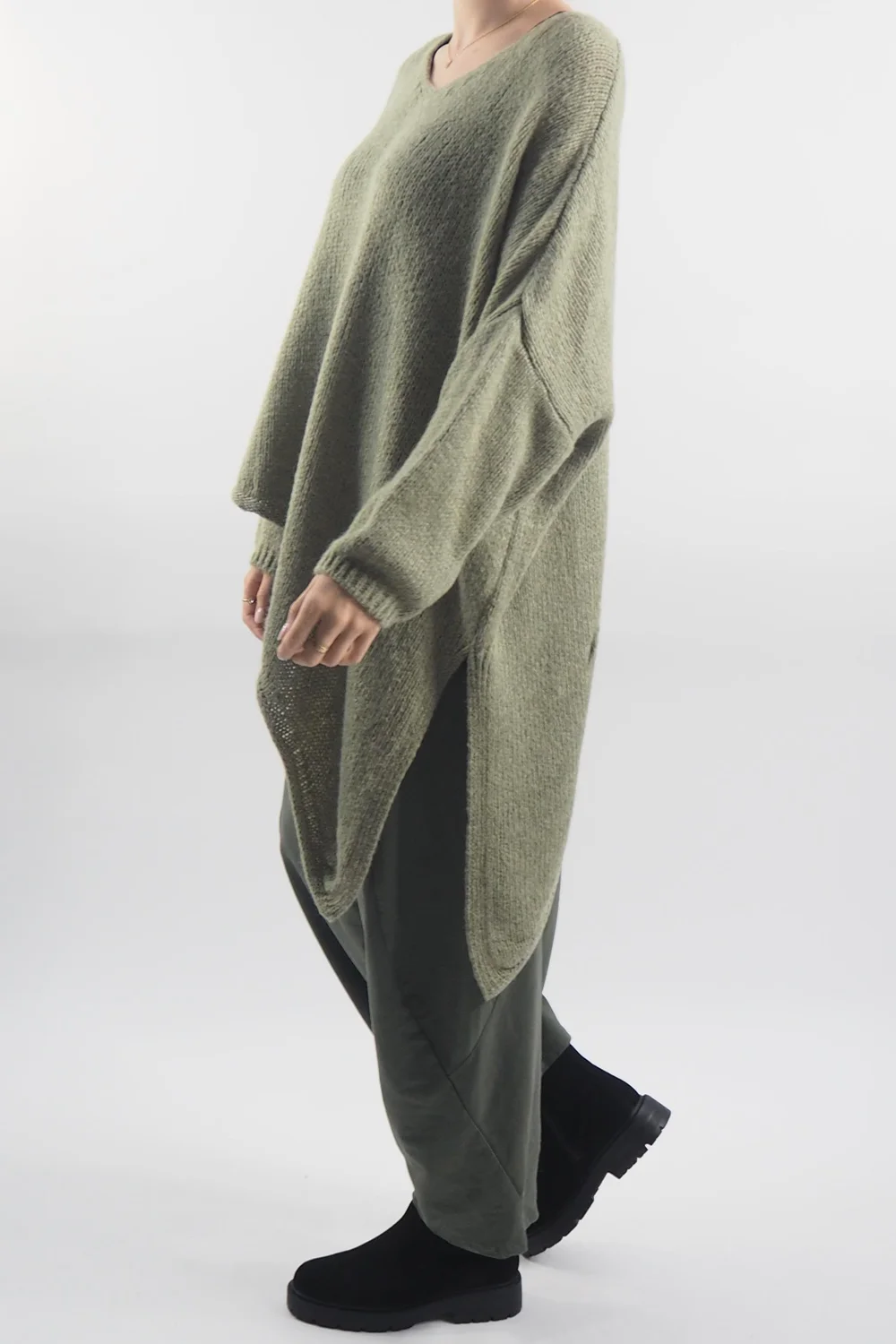 Made In Italy Hush Super Slant Knit Top Khaki 3 Made In Italy Hush Super Slant Knit Top Khaki - Image 2