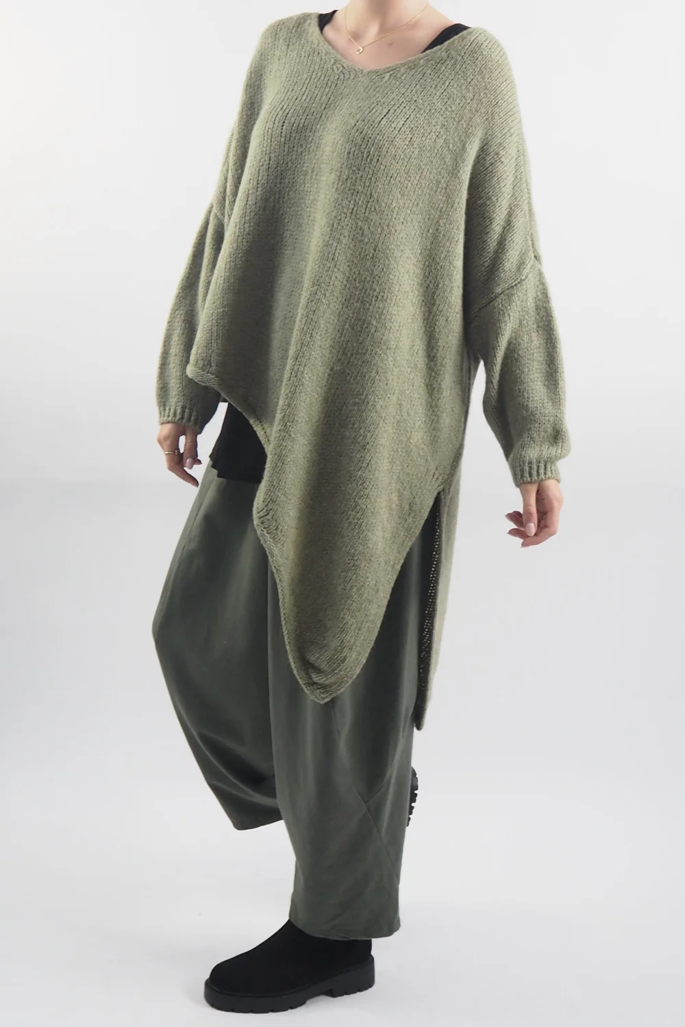 Made In Italy Hush Super Slant Knit Top Khaki 5 Made In Italy Hush Super Slant Knit Top Khaki - Image 4