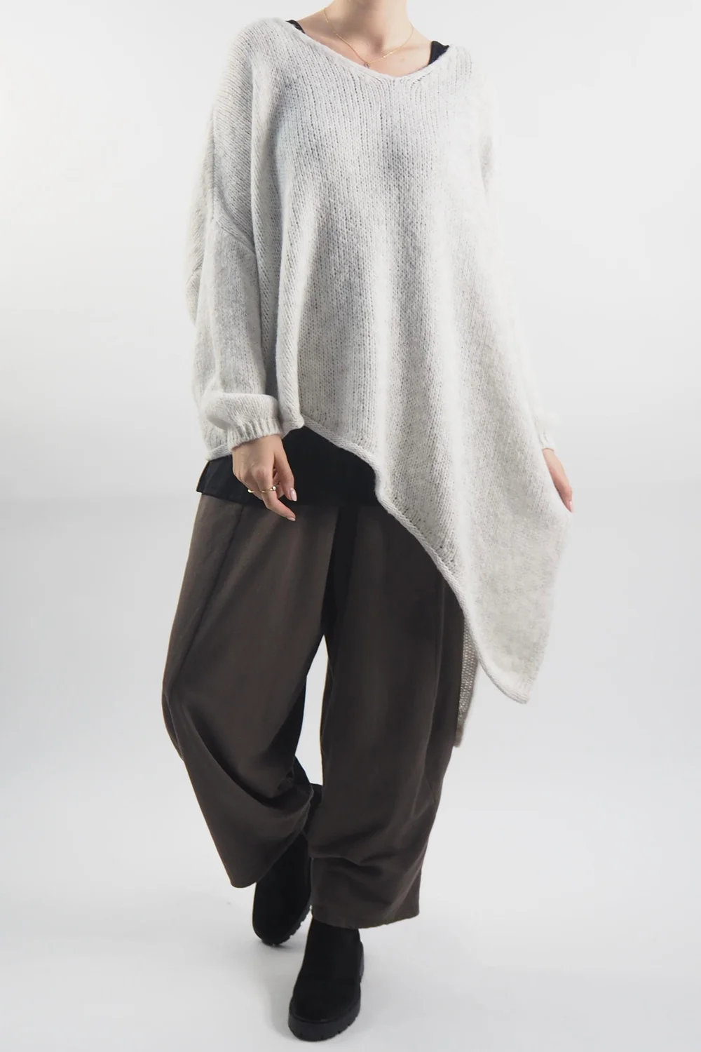 Made In Italy Hush Super Slant Knit Top Stone 4 Made In Italy Hush Super Slant Knit Top Stone - Image 2