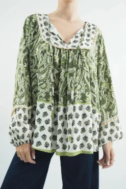 Made In Italy Joplin Folk Blouse Olive