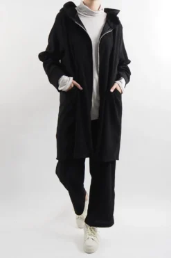 Made In Italy Jumbo Softie Stretch Cord Long Zip Jacket Black