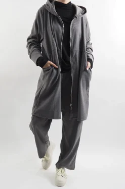 Made In Italy Jumbo Softie Stretch Cord Long Zip Jacket Storm