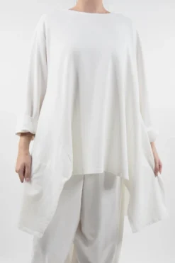 Made In Italy Lagenlook Classic Cut Out Sweatshirt Ecru