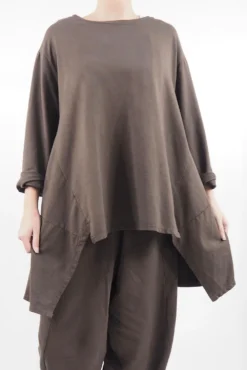 Made In Italy Lagenlook Classic Cut Out Sweatshirt Truffle