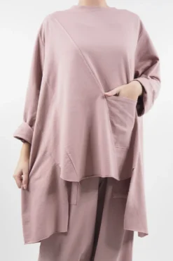 Made In Italy Lagenlook High Low Pocket Sweatshirt Antique Rose