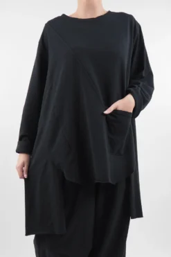 Made In Italy Lagenlook High Low Pocket Sweatshirt Black