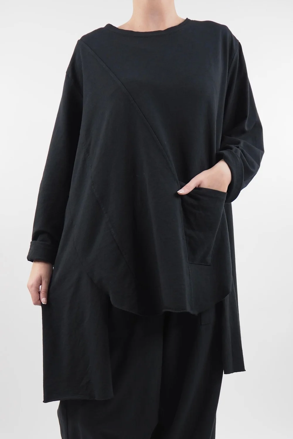 Made In Italy Lagenlook High Low Pocket Sweatshirt Black 3 Made In Italy Lagenlook High Low Pocket Sweatshirt Black