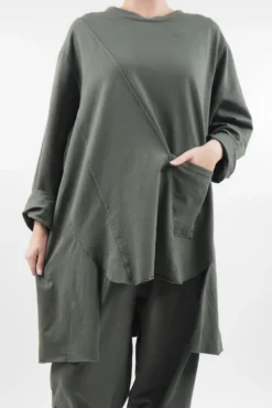 Made In Italy Lagenlook High Low Pocket Sweatshirt Bonsai