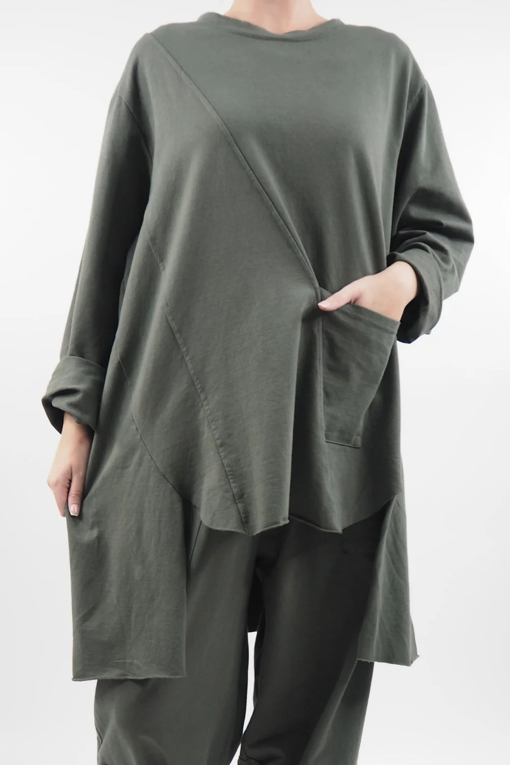 Made In Italy Lagenlook High Low Pocket Sweatshirt Bonsai 3 Made In Italy Lagenlook High Low Pocket Sweatshirt Bonsai