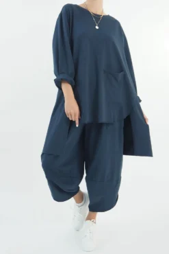 Made In Italy Lagenlook High Low Pocket Sweatshirt Midnight