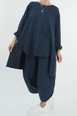 Made In Italy Lagenlook High Low Pocket Sweatshirt Midnight -VogueCurve Store made in italy lagenlook high low pocket sweatshirt navy4.jpg