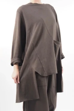 Made In Italy Lagenlook High Low Pocket Sweatshirt Truffle