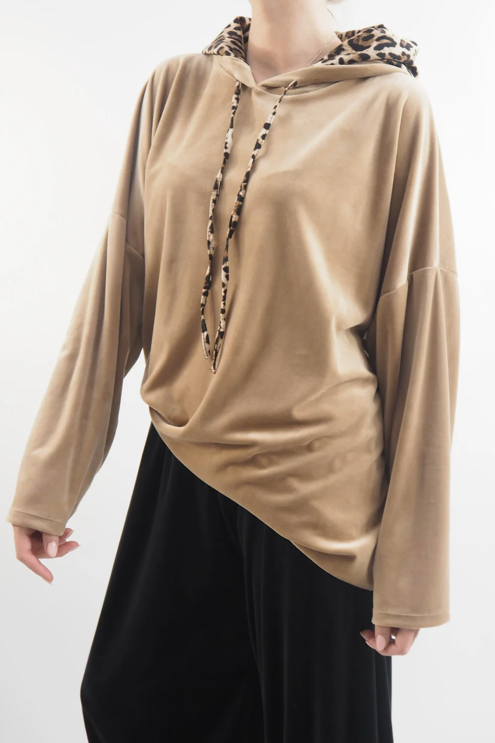 Made In Italy Leopard Love Stretch Velour Hoodie Camel 4 Made In Italy Leopard Love Stretch Velour Hoodie Camel - Image 2