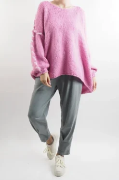 Made In Italy Malmo Oversized Over Stitch Knit Top Bubblegum