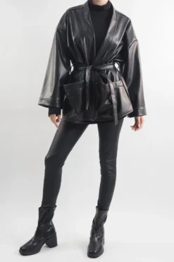 Made In Italy Moxie Belted Kimono Jacket Black