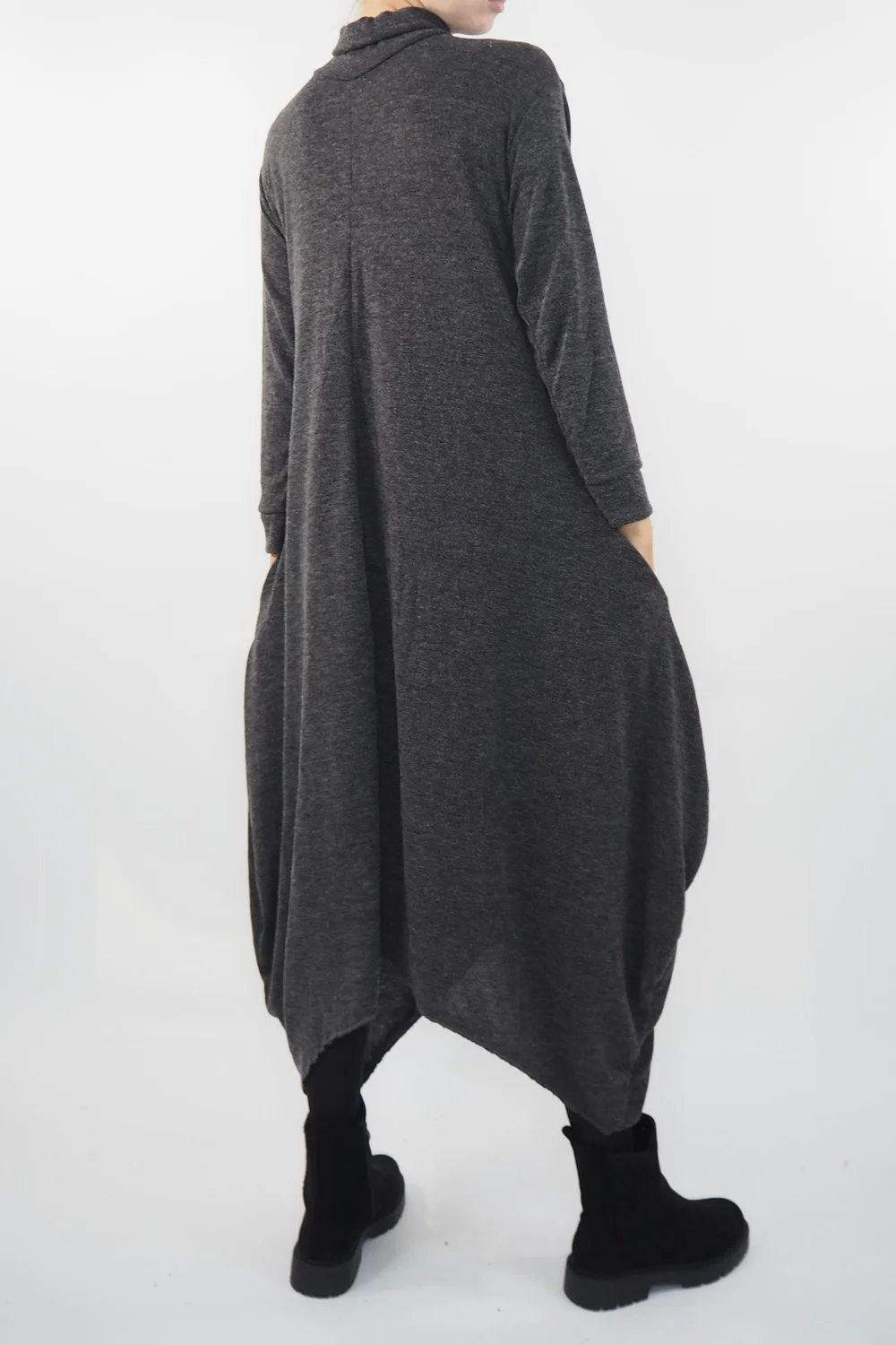 Made In Italy Moxie Polo Neck Tulip Knit Dress Charcoal Grey Marl * 5 Made In Italy Moxie Polo Neck Tulip Knit Dress Charcoal Grey Marl * - Image 3