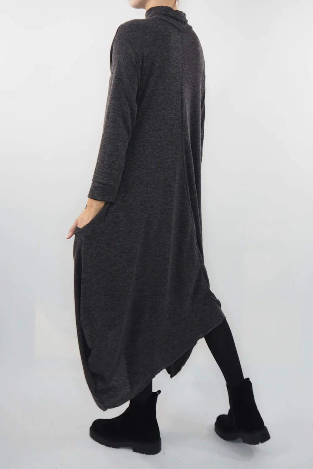 Made In Italy Moxie Polo Neck Tulip Knit Dress Charcoal Grey Marl * 6 Made In Italy Moxie Polo Neck Tulip Knit Dress Charcoal Grey Marl * - Image 4