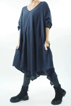 Made In Italy Nomad Handkerchief Pocketed Tunic Midnight -VogueCurve Store made in italy nomad pocketed tunic navy02.jpg