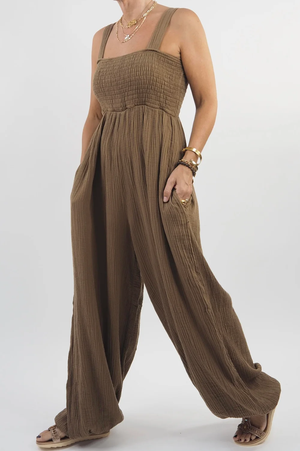 Made In Italy Obi Crepe Cotton Balloon Jumpsuit Saddle 4 Made In Italy Obi Crepe Cotton Balloon Jumpsuit Saddle - Image 2