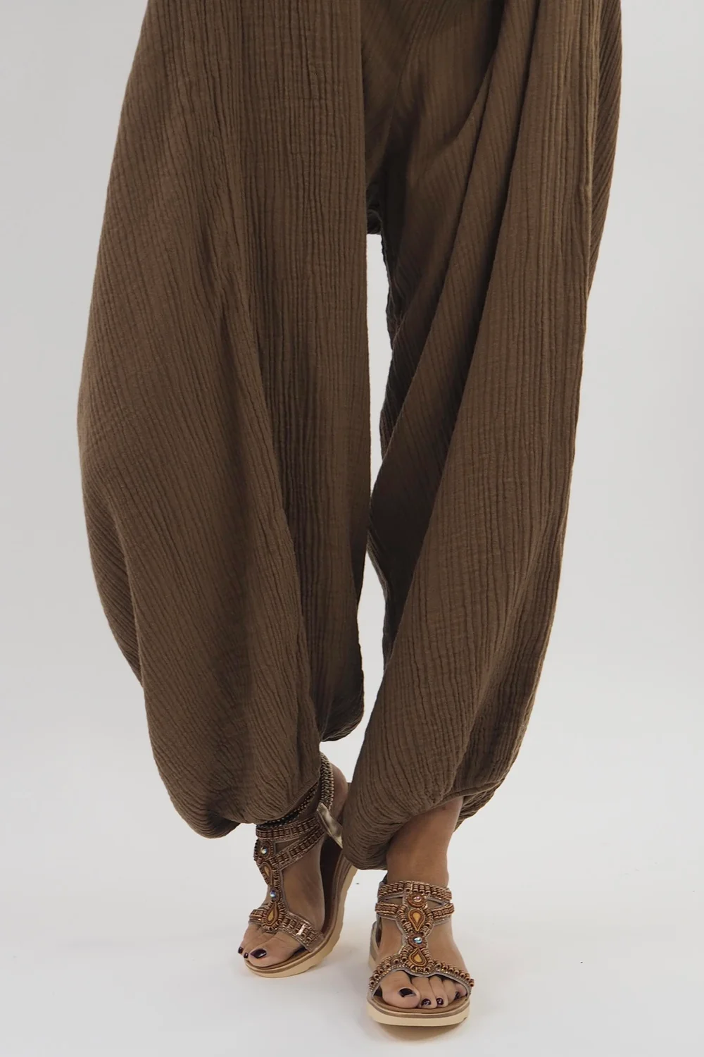 Made In Italy Obi Crepe Cotton Balloon Jumpsuit Saddle 6 Made In Italy Obi Crepe Cotton Balloon Jumpsuit Saddle - Image 4