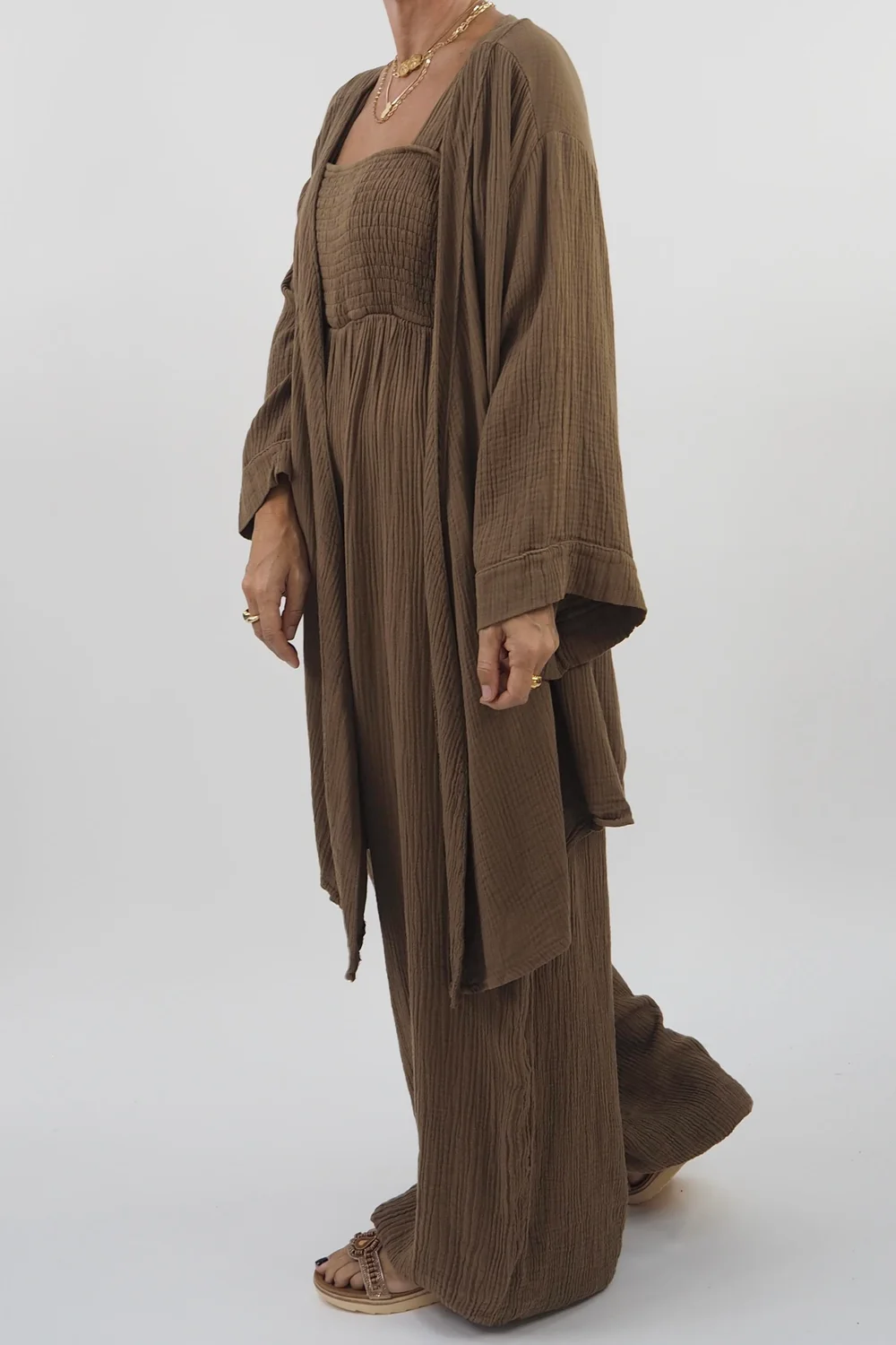 Made In Italy Obi Crepe Cotton Balloon Jumpsuit Saddle 7 Made In Italy Obi Crepe Cotton Balloon Jumpsuit Saddle - Image 5