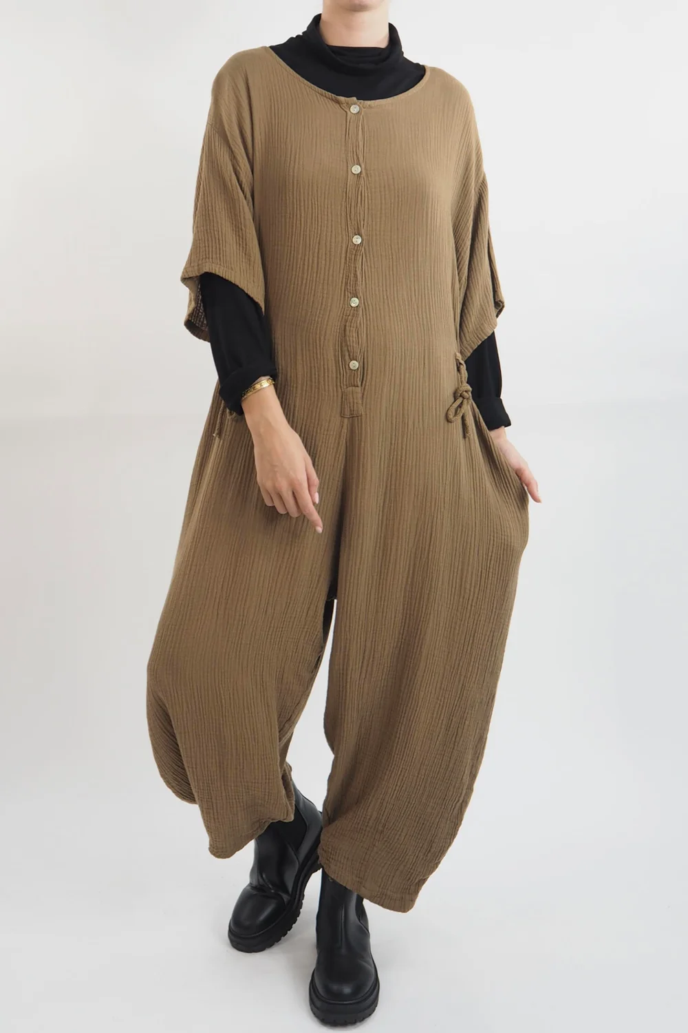 Made In Italy Obi Crepe Cotton Boilersuit Saddle 3 Made In Italy Obi Crepe Cotton Boilersuit Saddle