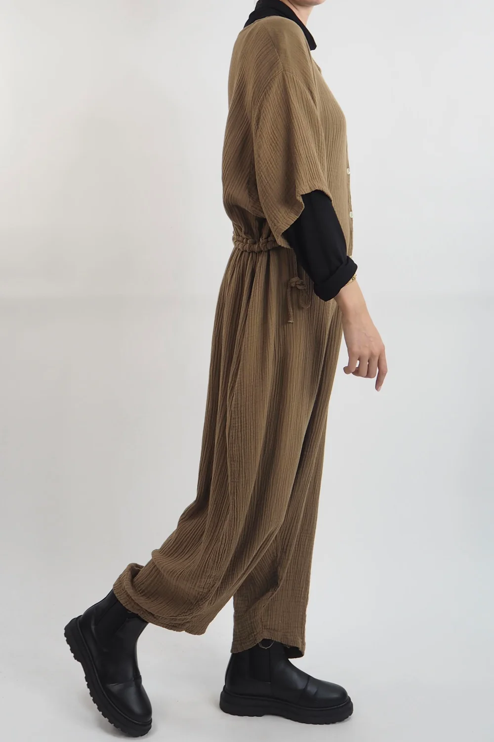 Made In Italy Obi Crepe Cotton Boilersuit Saddle 4 Made In Italy Obi Crepe Cotton Boilersuit Saddle - Image 2