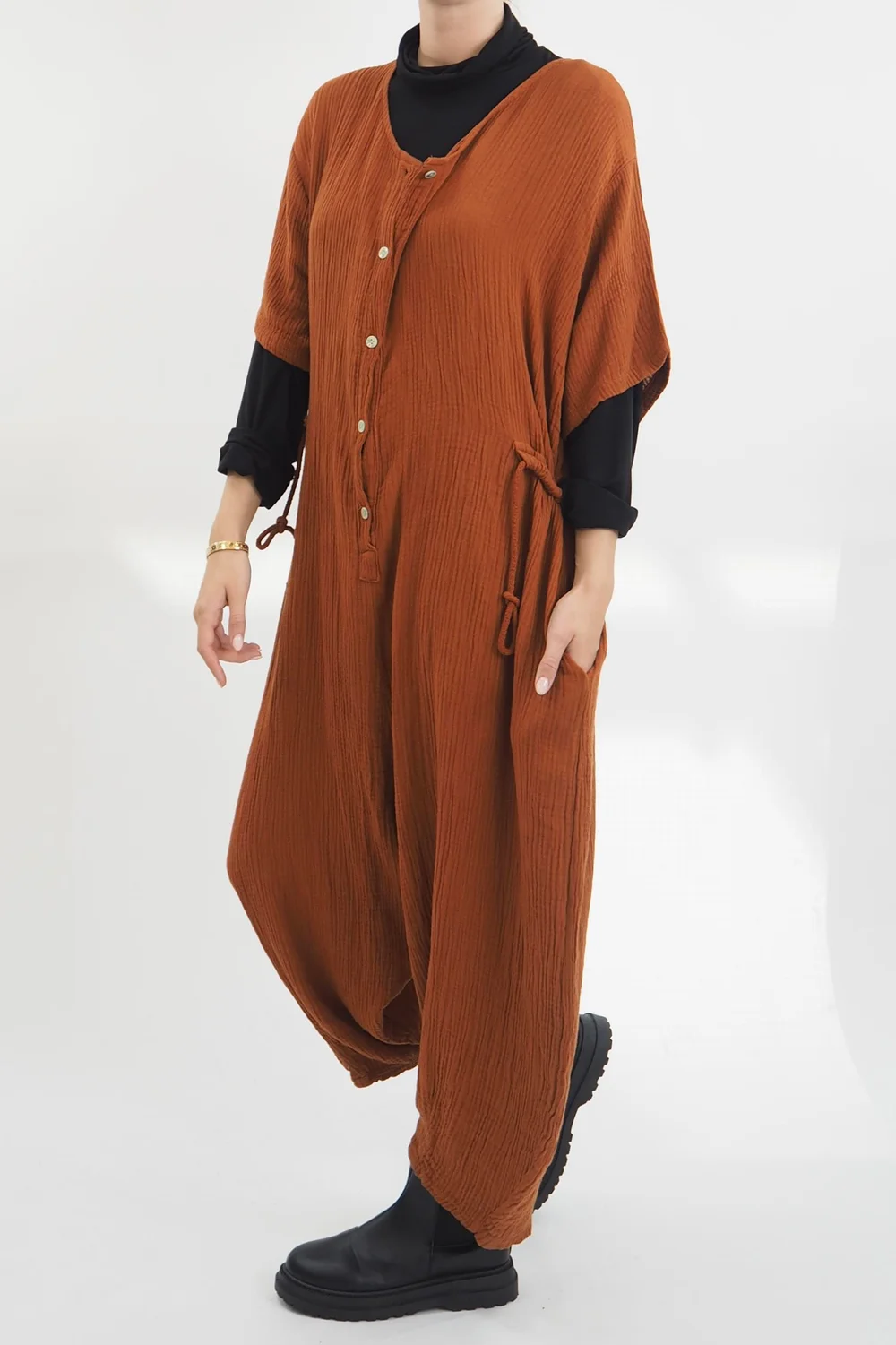 Made In Italy Obi Crepe Cotton Boilersuit Saffron 5 Made In Italy Obi Crepe Cotton Boilersuit Saffron - Image 3