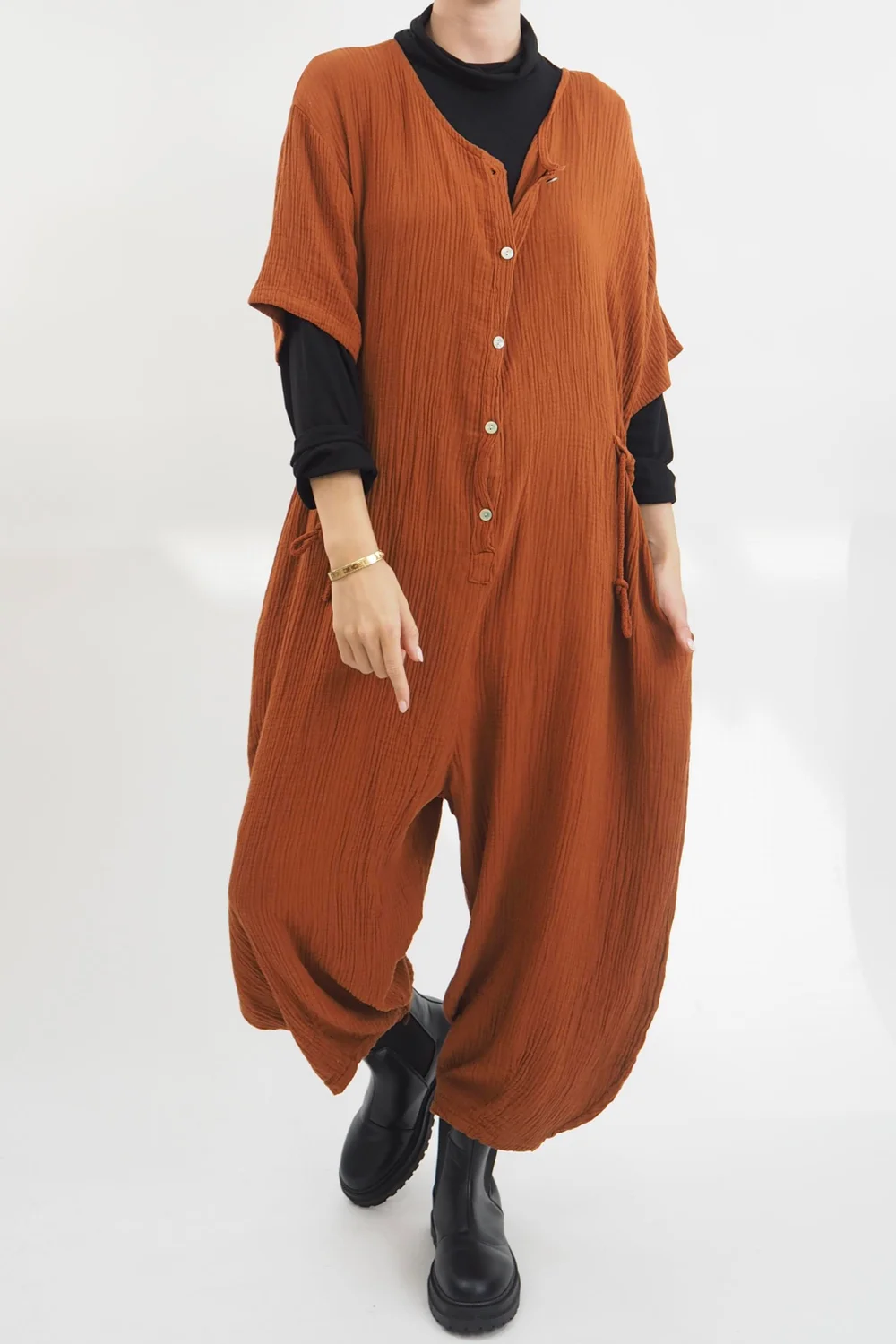 Made In Italy Obi Crepe Cotton Boilersuit Saffron 3 Made In Italy Obi Crepe Cotton Boilersuit Saffron