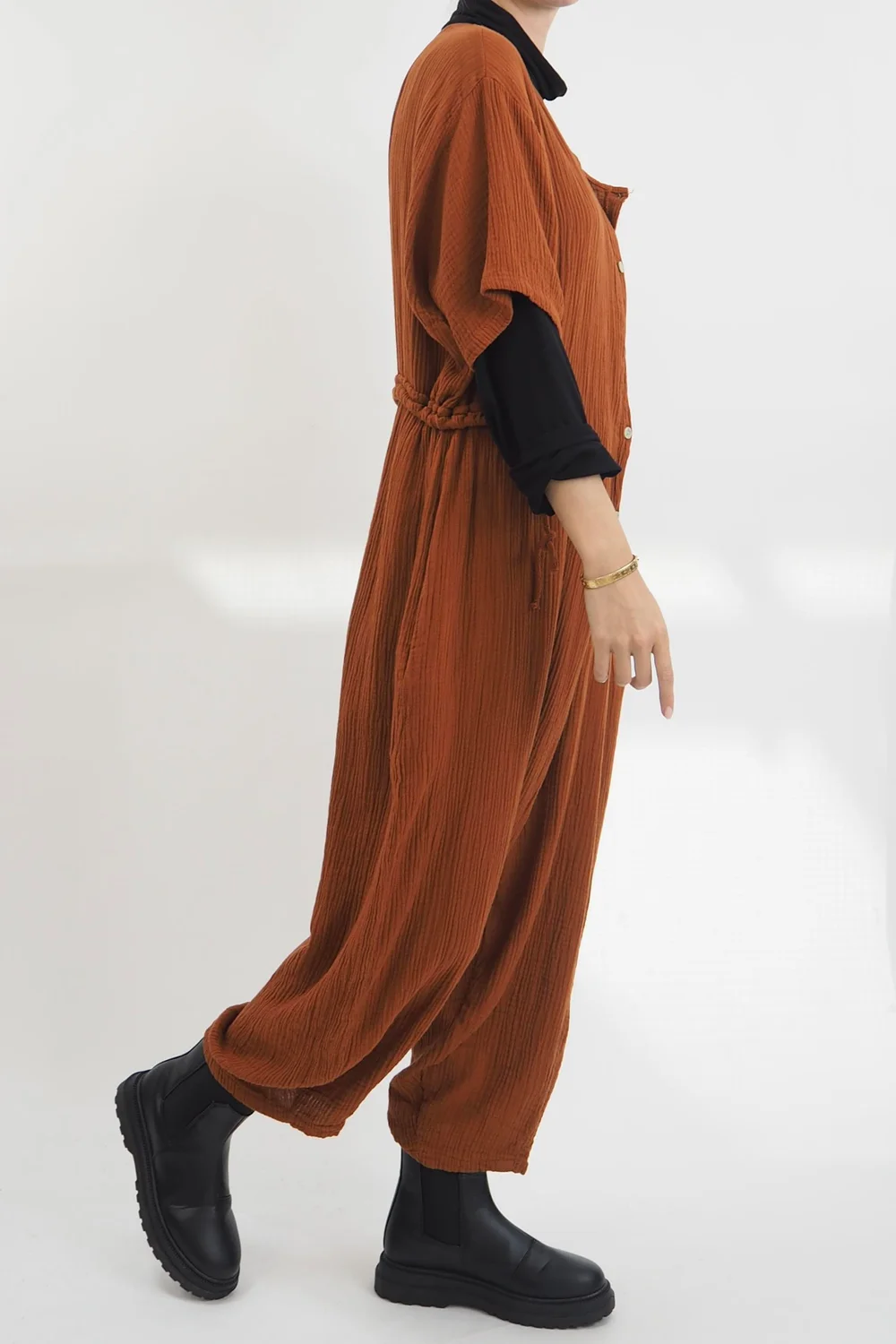 Made In Italy Obi Crepe Cotton Boilersuit Saffron 4 Made In Italy Obi Crepe Cotton Boilersuit Saffron - Image 2