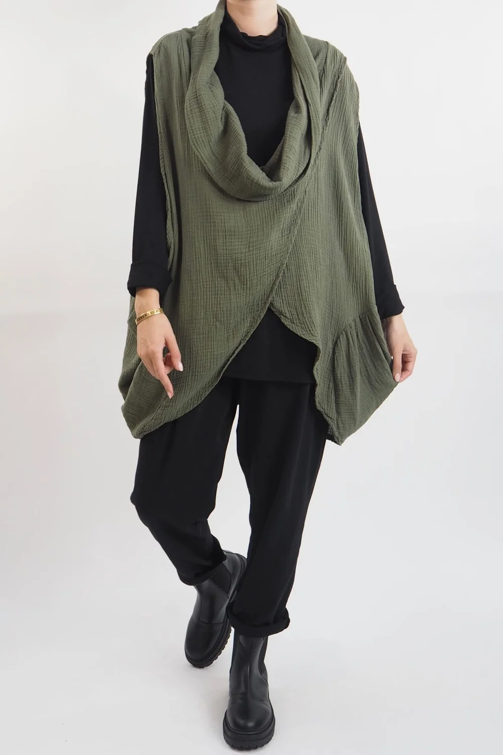 Made In Italy Obi Crepe Cotton Cross Cowl Tank Bonsai 3 Made In Italy Obi Crepe Cotton Cross Cowl Tank Bonsai